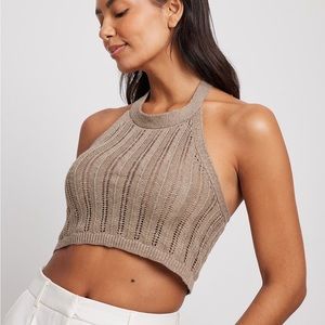 brown / taupe na-kd cropped knit halter top sparkly